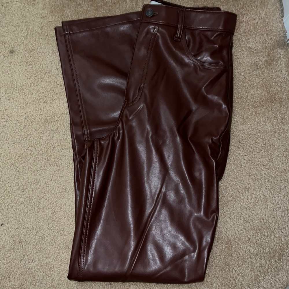 Abercrombie Ultra High Rise Curve love leather pants in brown